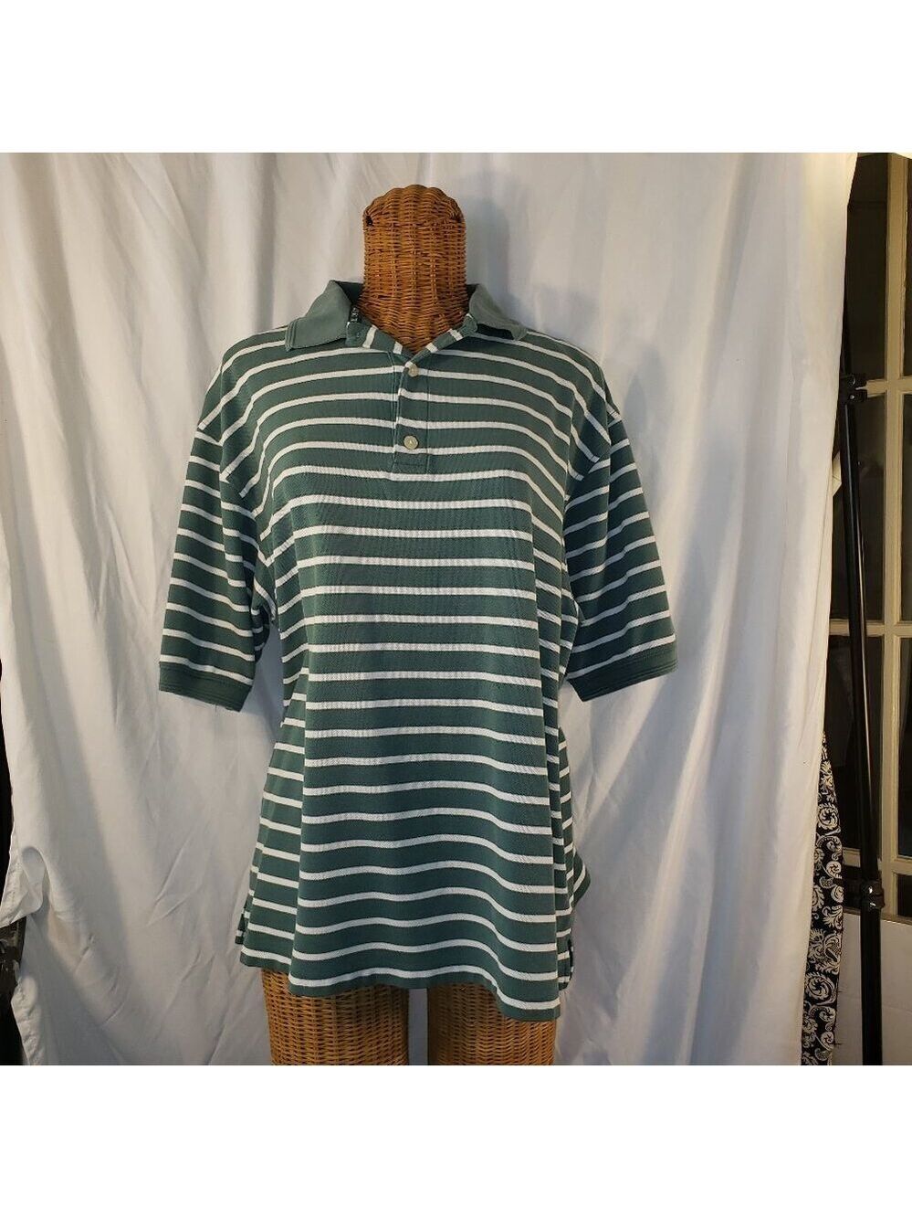 Men's Haggar Cool 18® Golf polo shirt Green w/White Stripes - L